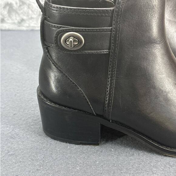 Coach Black Leather Silver Toggle Side Zip Ankle Boot Women 7 - Picture 7 of 8